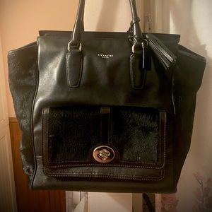 Black Leather & Fur COACH Shoulder Bag